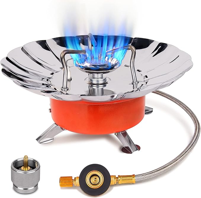 INMORVEN Camping Stove Propane Windproof Collapsible All-round Backpacking Stove 3600W Adjustable with Fuel Canister Adapter,Portable Outdoor Burner for Cooking,Camping,Hiking and Picnic,etc.