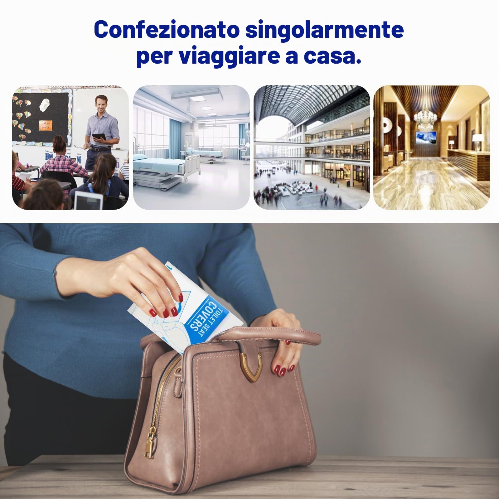 Copriwater USA e Getta Igienici Monouso 100 Pezzi, Copri Water WC Biodegradabili da Viaggio Antibatterico