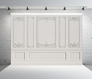 BELECO 7x5ft Fabric Vintage Room Interior Backdrop European Frame Classic White Wall Photo Background Empty Room Classic Backdrop Living Room Wallpaper Decorations Wedding Portrait Photo Props