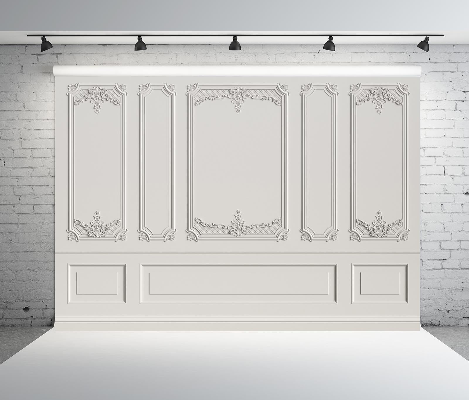 BELECO 9x6ft Fabric Vintage Room Interior Backdrop European Frame Classic White Wall Photo Background Empty Room Classic Backdrop Living Room