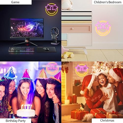 Miniatura 6 de Letrero de neón con cara sonriente, letreros de neón LED de wootfairy para decoración de pared, luz de neón regulable para dormitorio, sala de