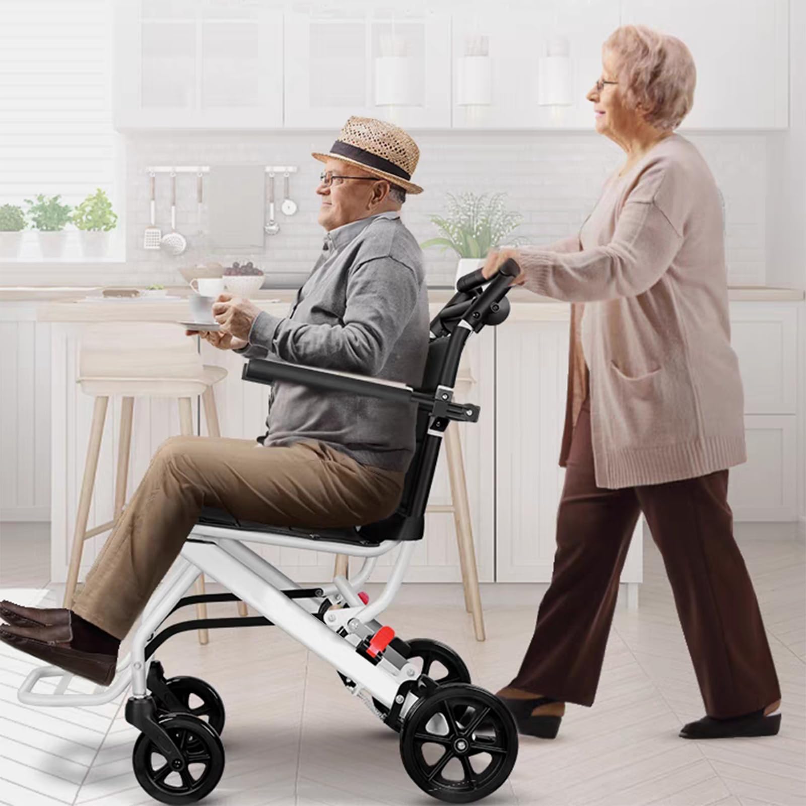 Silla de Ruedas Plegable Ultra-Ligera de Aluminio con Freno para discapacitados y Mayores,Silla de Ruedas de Aluminio para Viajes, Silla de Ruedas de tránsito(Rear Wheel 30cm/11.8in)
