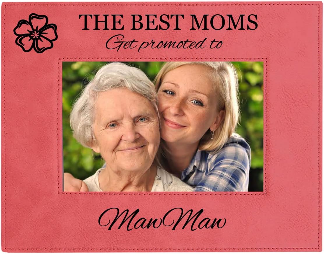 CustomGiftsNow The Best Moms Get Promoted to Mawmaw Pink Leatherette Wall Hanging/Tabletop 8x10 Landscape Horizontal Picture Group Family New Grandchild Baby Photo Frame