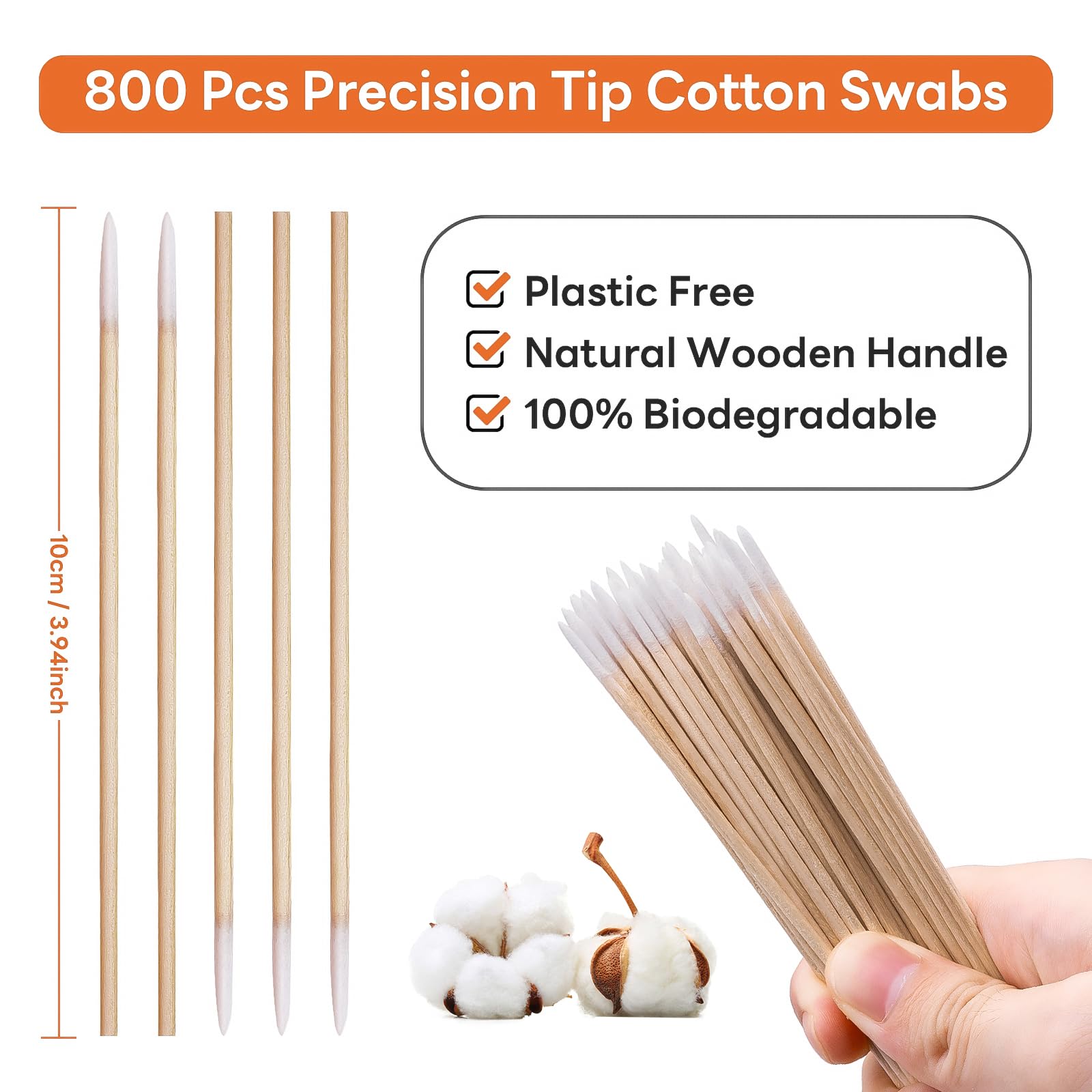 Precision - 500 Tamponi Di Cotone Lunghi 6 Pollici (15cm) | Con Punta Appuntita, Biodegradabili In Bambù