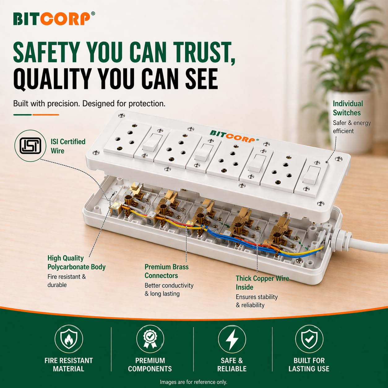 BITCORP 6A Extension Board - 4 Outlets, 1500W -7