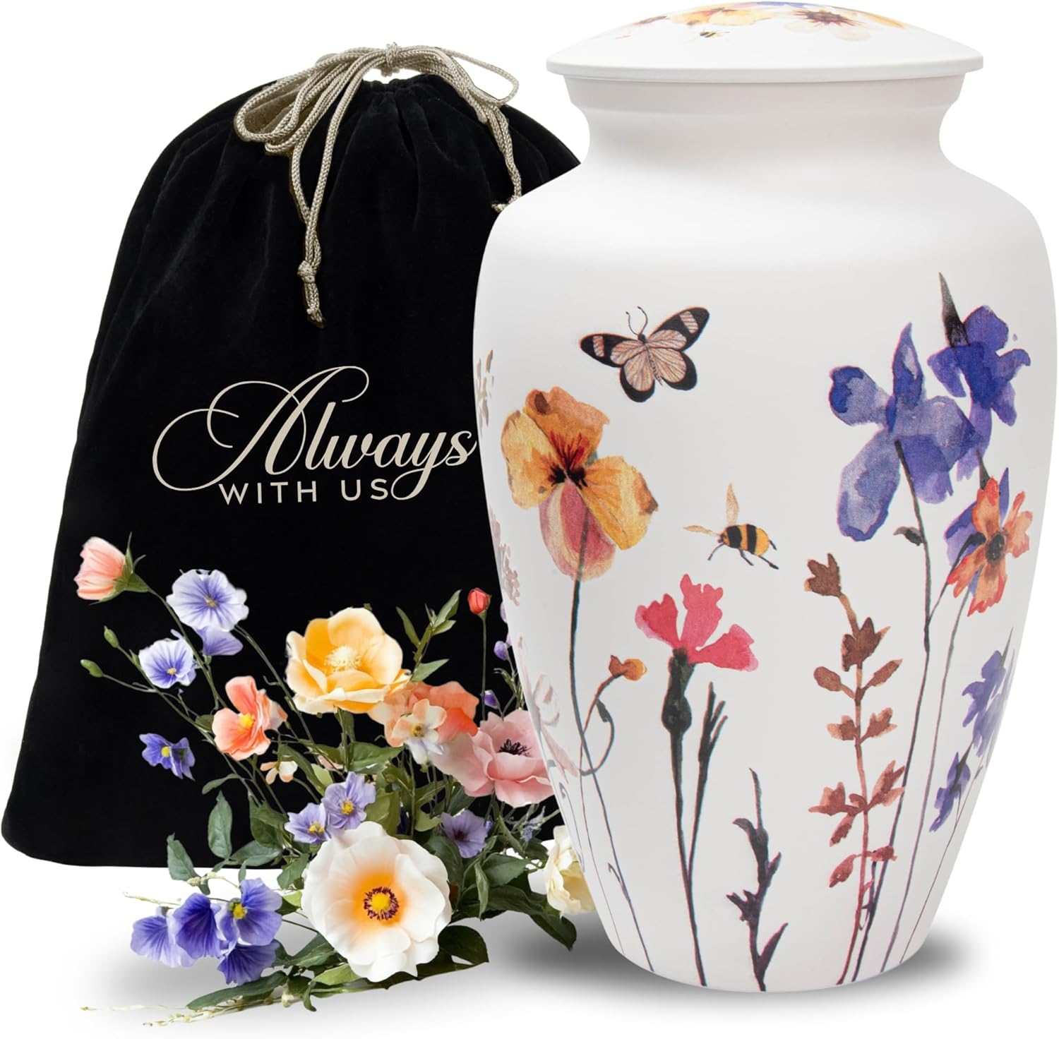 Cremation Urns for Human Ashes Adult Female | Human Urn for Ashes for Women | Decorative for Cremation, Funeral, Burial, Home | Handcrafted Large Size - Wildflower