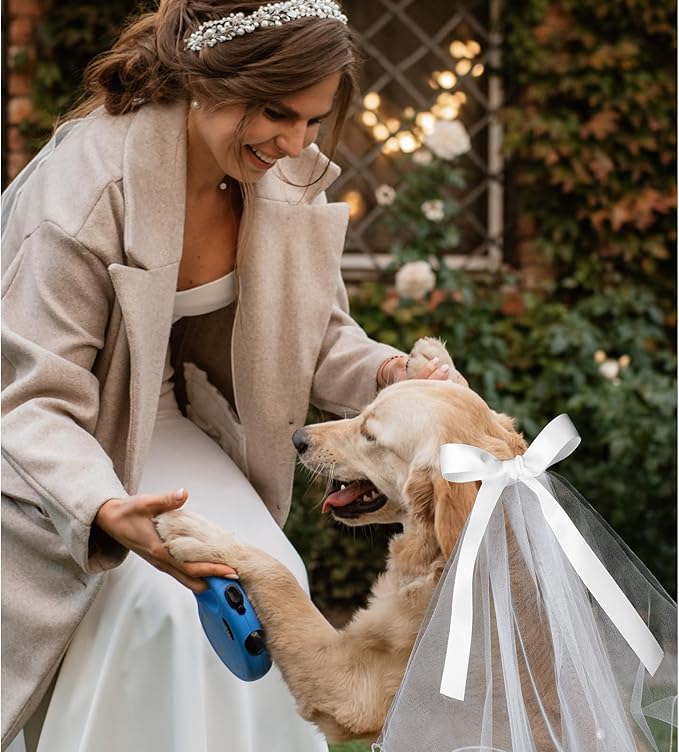 Velo de novia para perro KUDES con clip y perlas, accesorio para boda miniatura 5