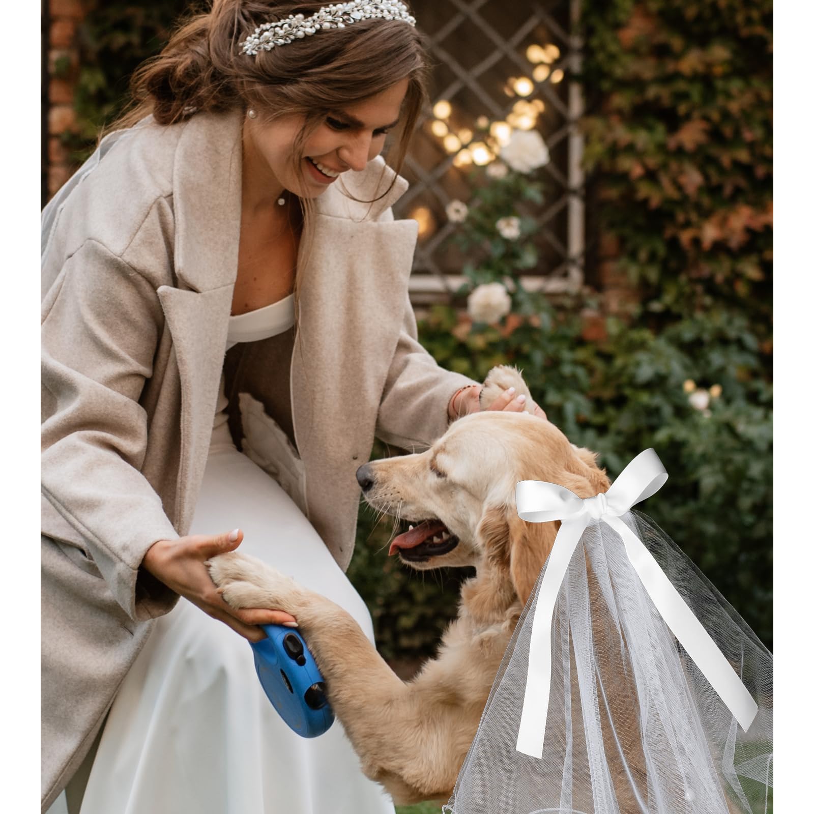 Hundeschleier Für Hochzeit & Fotos – Aus Gaze, Mit Haarspange, Weiß, Für Kleine Hunde & Katzen