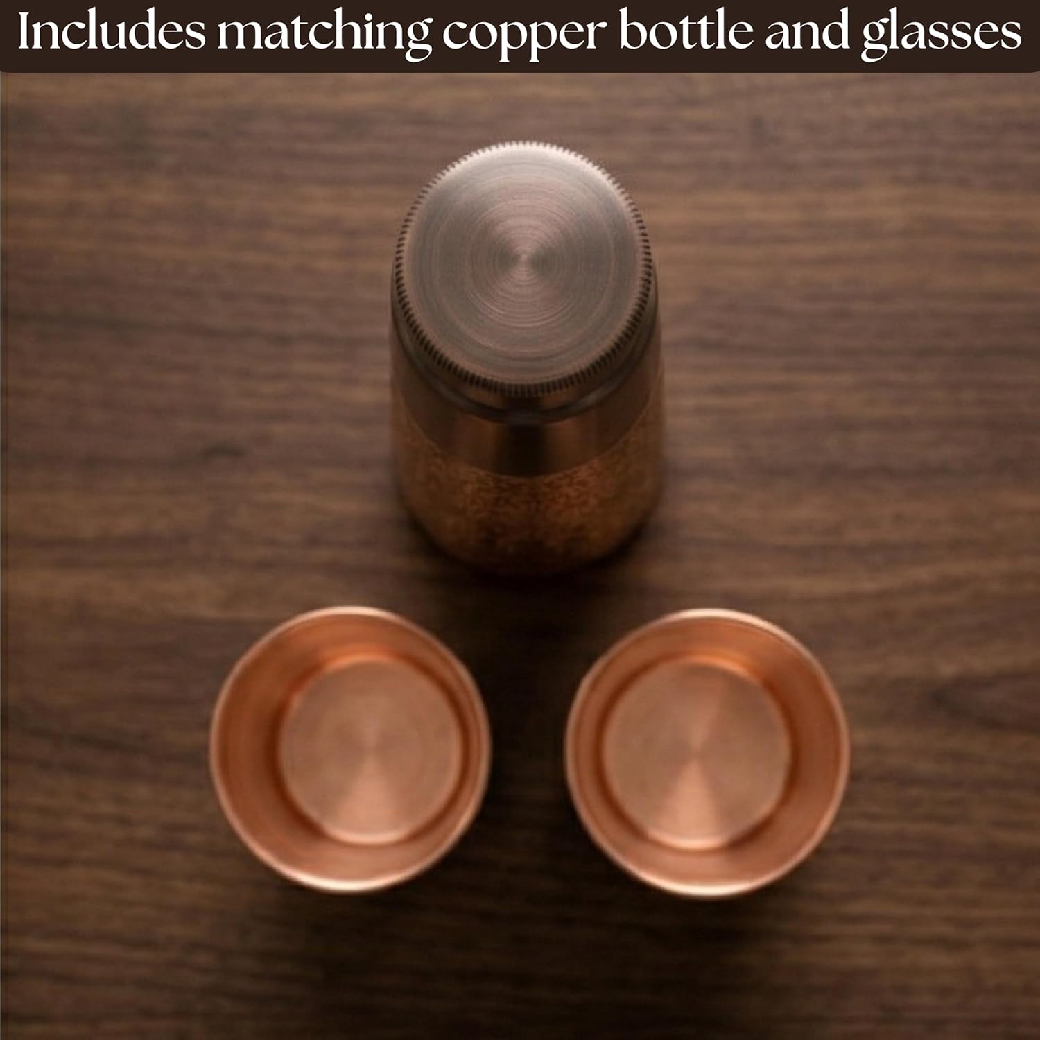 Pure Copper Water Bottle Set with 2 Cups – Handcrafted Hammered Design, Leak-Proof Lid, BPA Free, Durable & Rust Resistant – Travel, Gym & Home Drinking Bottle