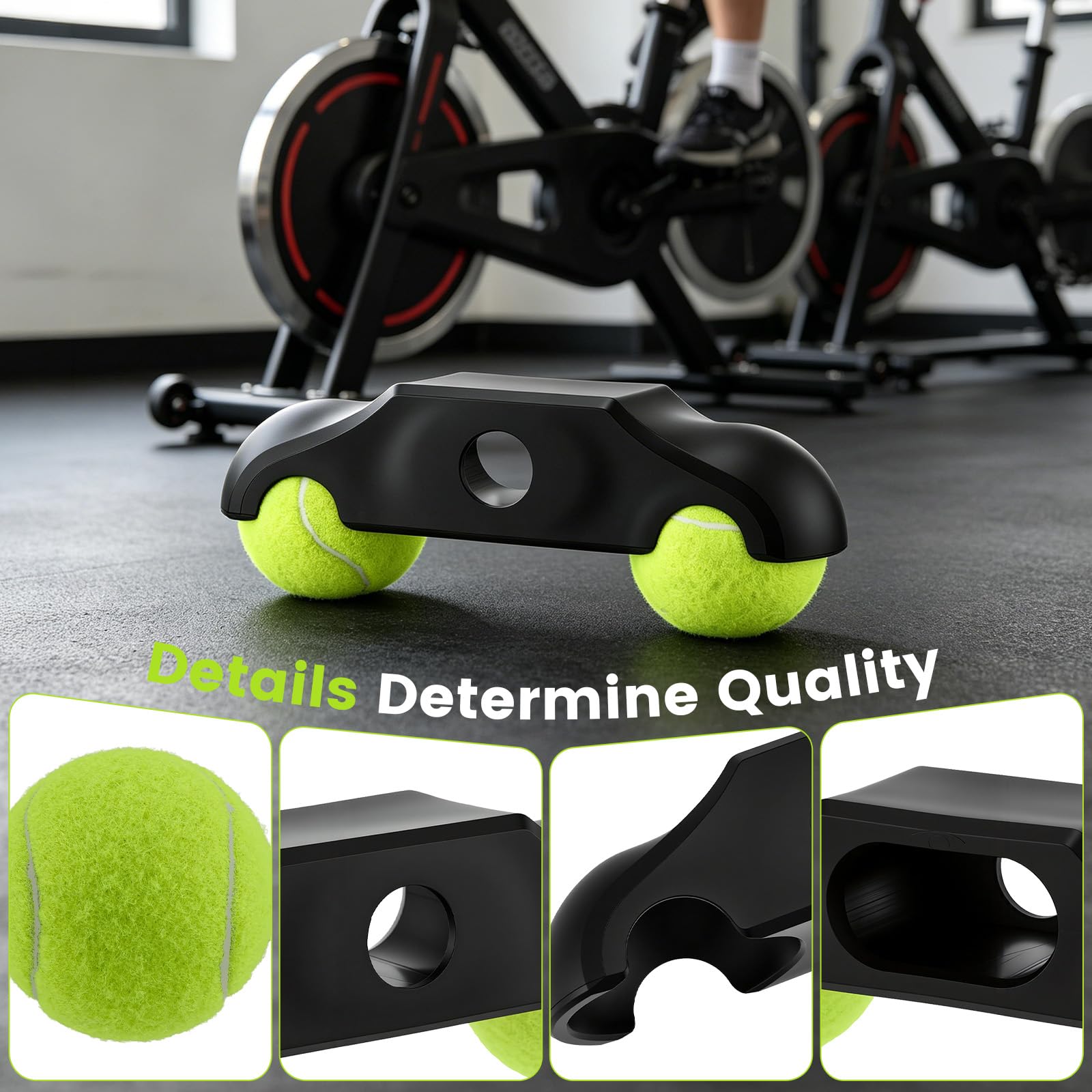 4 Stück Rocker Plate Feet, Tragbarer Wippplatten Fahrradtrainer, Cycling Snap Rocker Feet Adapter mit 8 Tennisbällen für Wahoo Kickr Core 2 Rollentrainer Tennisballfüße Indoor