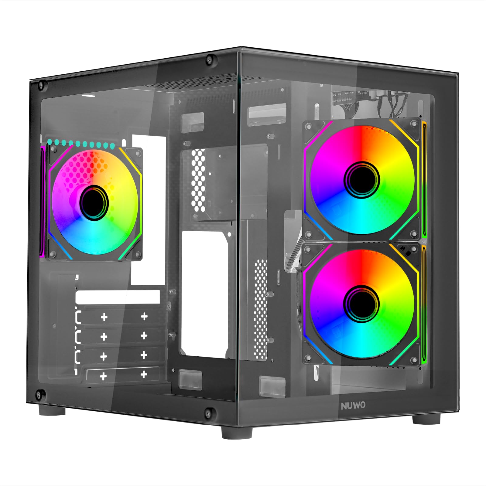 Nuwo Vitra BK100 | Boîtier PC Gaming Micro-ATX Micro Tour | 3 Ventilateurs ARGB 120 mm | Double caméra | Panneau Avant et latéral en Verre trempé | Noir