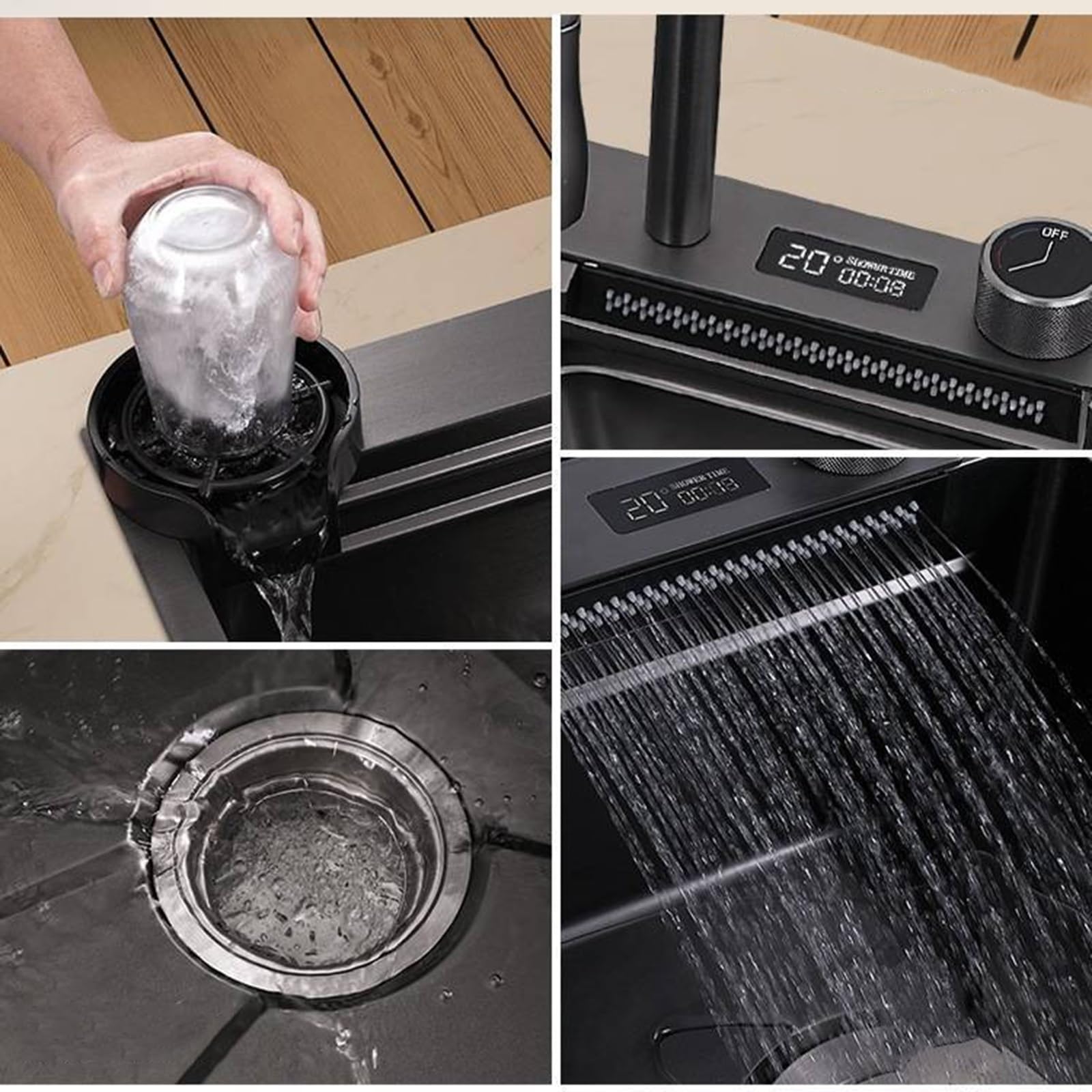 Lavello da Cucina Lavello a Cascata Nano Raindance con Dispaly Digitale,Acciaio Inox Lavello Nano-Coated Workstation Lavello,con Pull-out Rubinetto E Tazza Washer Easy-to-Clean ( Size : 75*45cm )