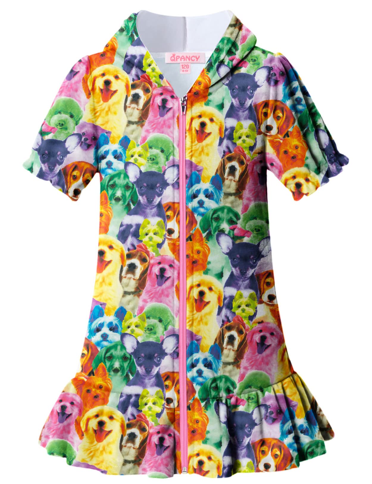 QPANCY Girls Hooded Zip Terry Coverups Swim Beach Cover-Up Cotton Summer Short Sleeve