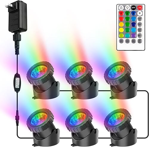 RGB Pond Lights with Timer, LED Underwater Submersible Fountain Light, 98ft Remote Control IP68 Waterproof Colorful Landscape Spotlights for Fish