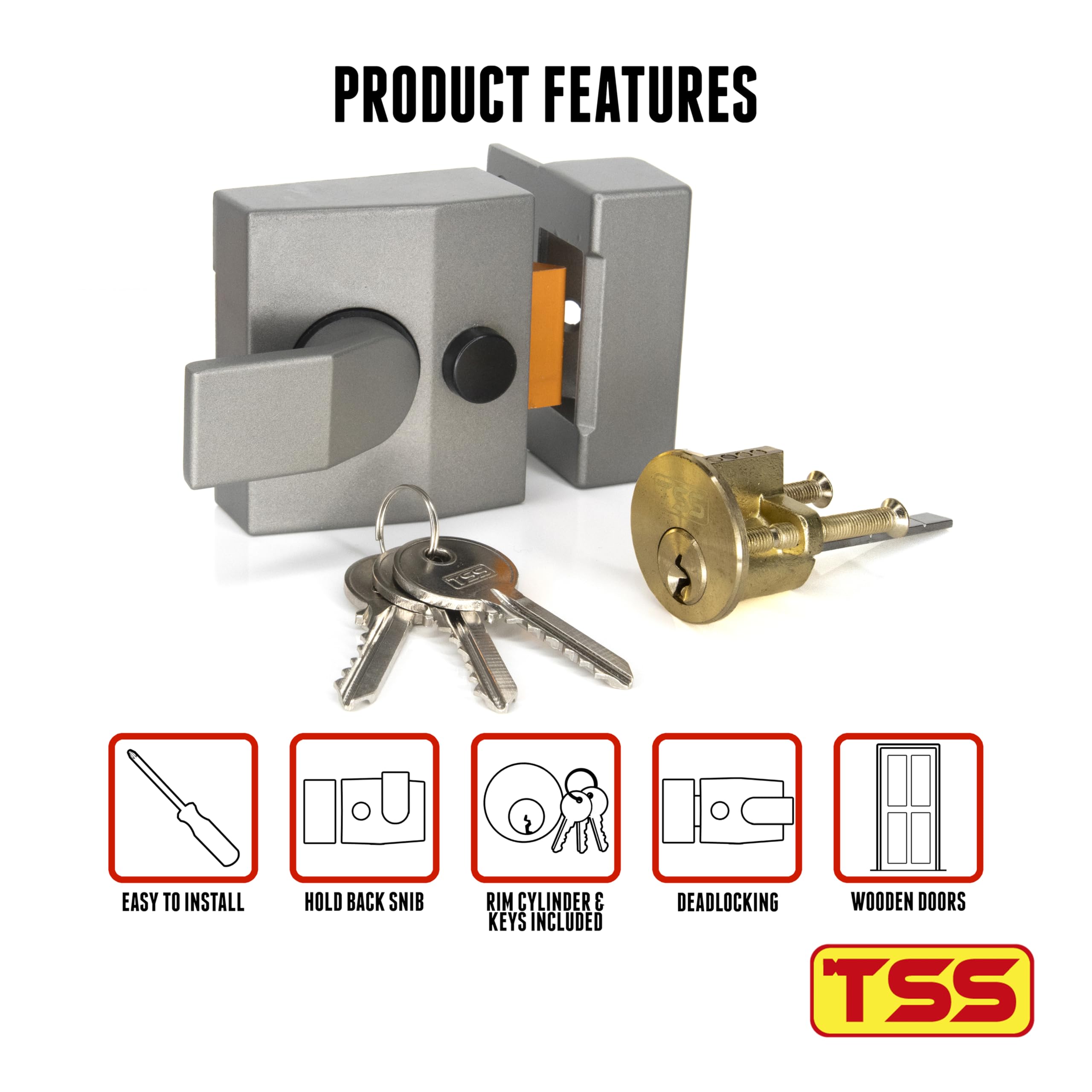 TSS Modern Deadlocking Nightlatch, 40mm Backset - Image 4