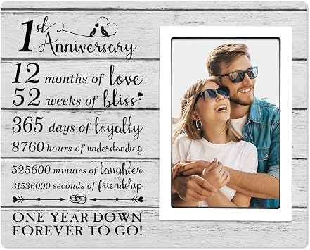 1st Anniversary Wedding Gifts for Him Her - 1st Anniversary Picture Frame