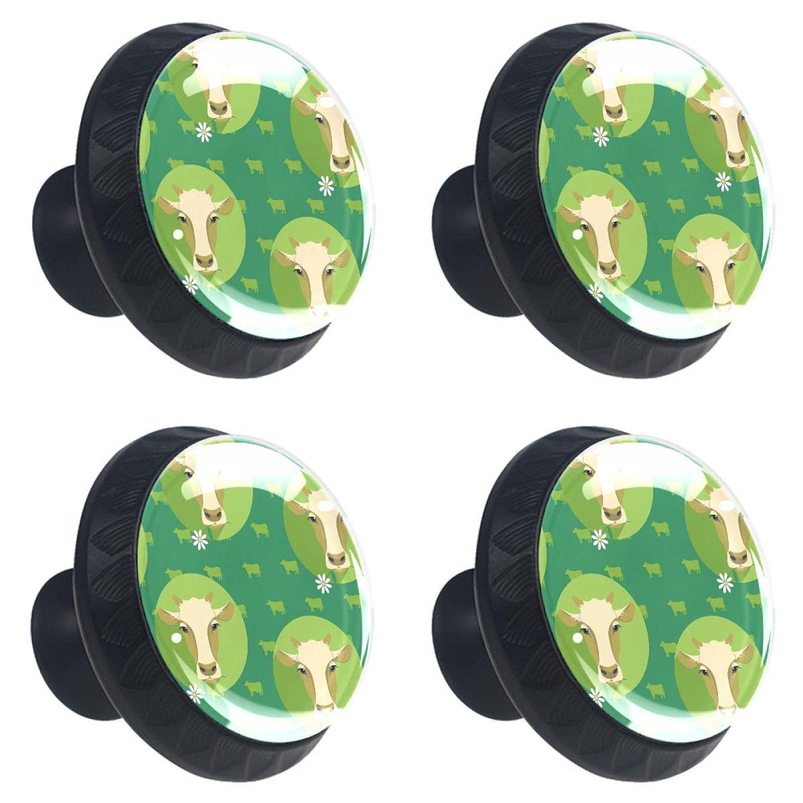 Boutons de placard ronds en verre vert 30 mm avec vis de fixation pour meuble - Lot de 4