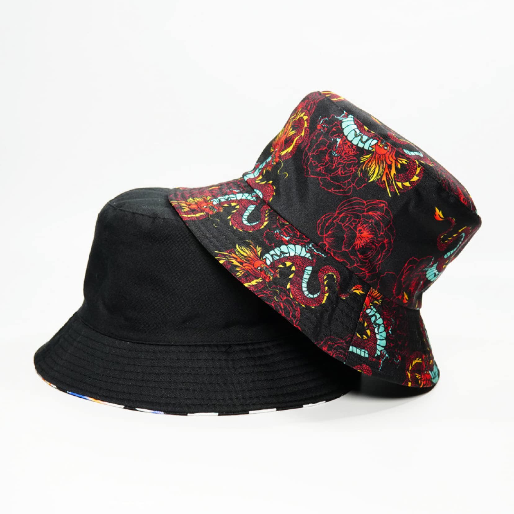 Trjgtas Cappello da Pescatore da Donna Cappello da Pescatore con Stampa Drago alla Moda per Uomo Berretto da Pesca Estivo all'aperto Hip Hop Abbigliamento da Strada per Il Tempo Libero