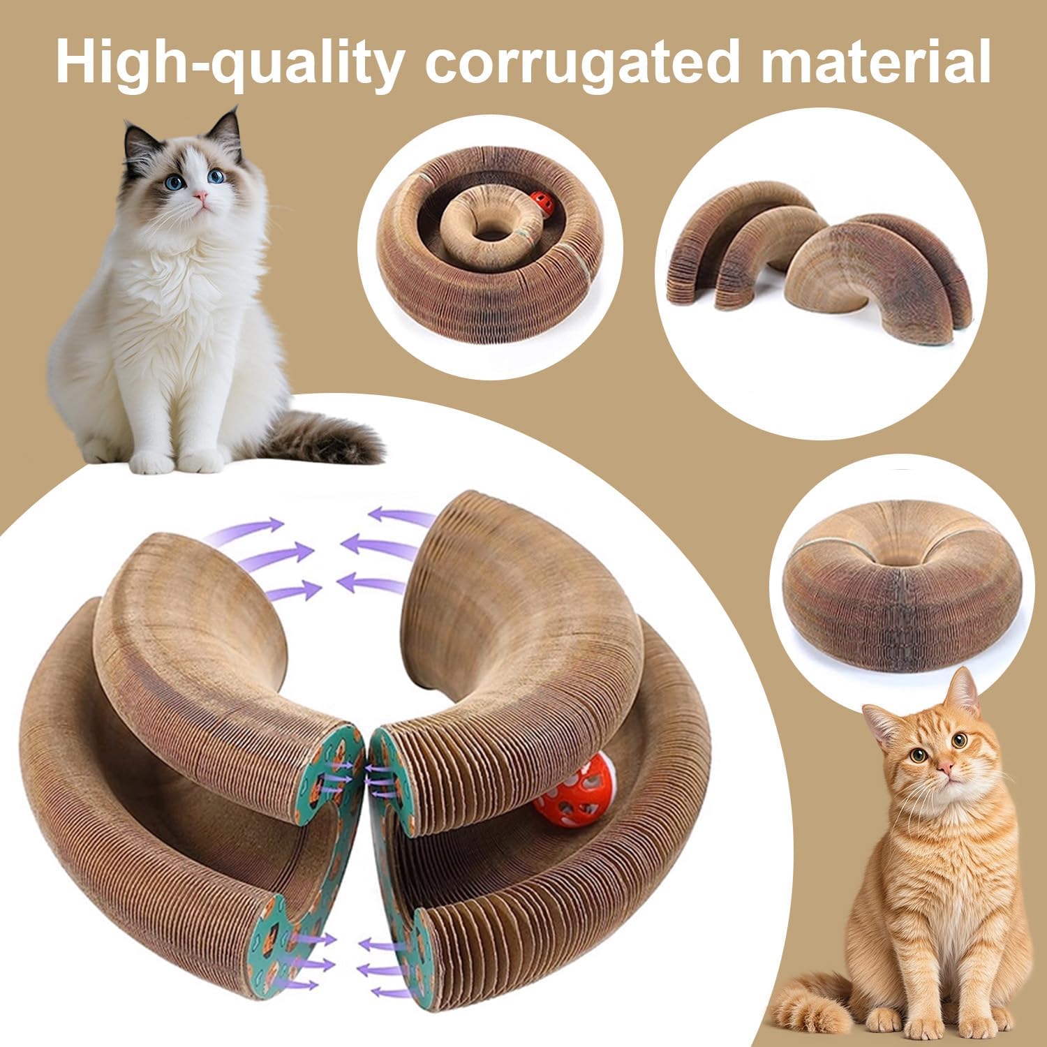 Cat Toy, Kitty Cat Scratchers for Indoor Cats Magic Organ Foldable Cardboard Cat Scratcher Kitty Toy Interactive Relieve Boredom and Exercise Brown