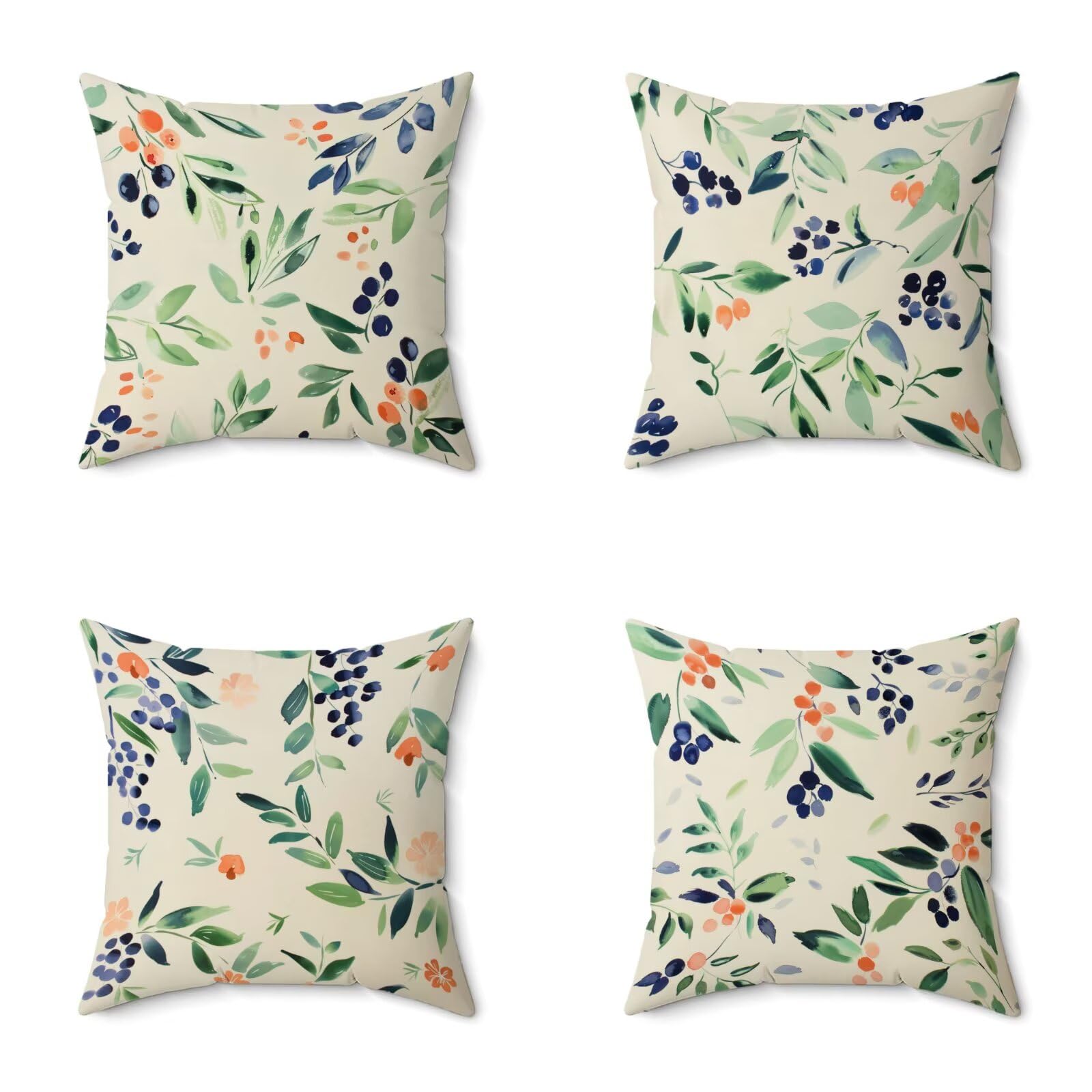Juego de 4 cojines impermeables para exteriores, 55 x 55 cm, fundas de almohada de lino floral crema para banco de jardín, patio, sofá, coche, oficina, almohadas decorativas I-6015