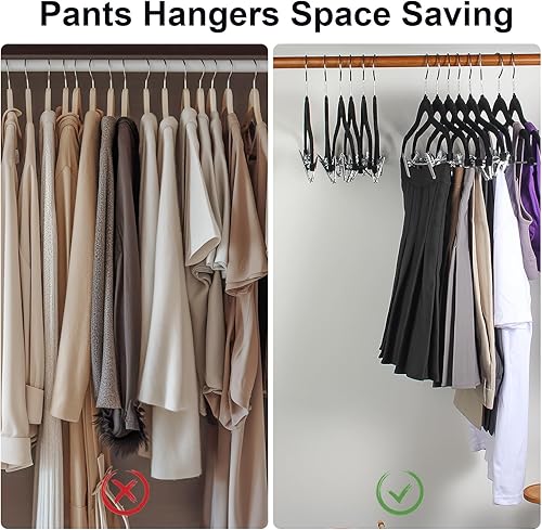 Miniatura 6 de Paquete de 30 perchas de terciopelo, perchas POZEAN para pantalones con clips ajustables, perchas para faldas, perchas de fieltro, ahorran espacio