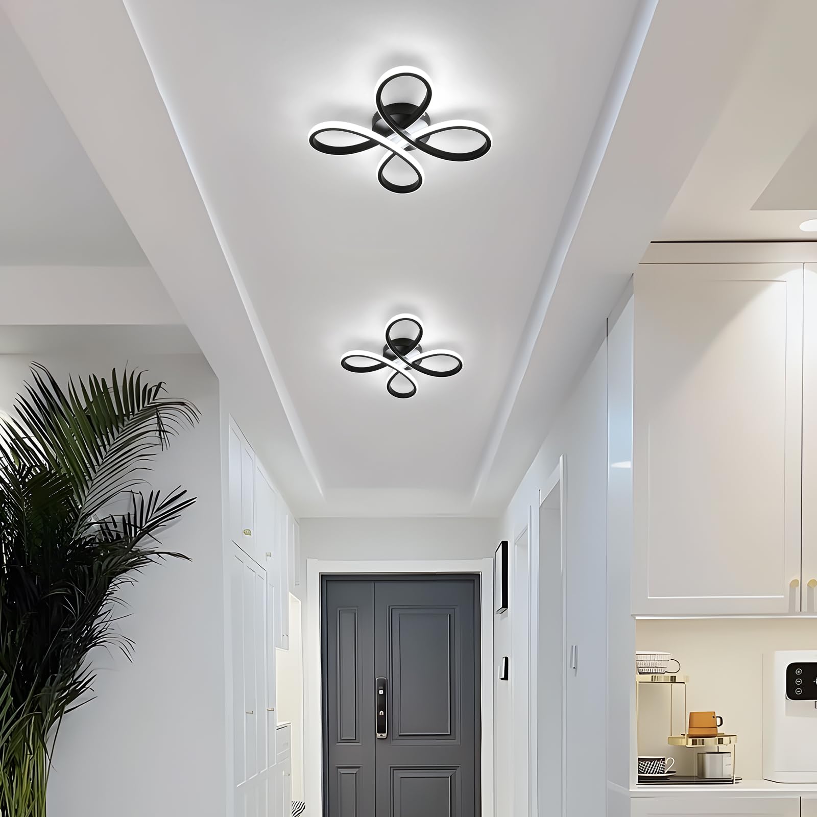 Comely Nowoczesny Plafon LED, Lampa Sufitowa 30W 3375LM, Oprawa Sufitowa W Kształcie Kwiatu Do Korytarza, Balkonu, Sypialni, Salonu, Jadalni, Białe Światło 6500K, 30cm, Czarny