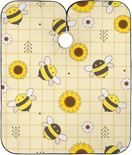 Cute Bee - Vestido de peluquero blanco con diseño de girasol, capa profesional, 64.9 x 55.1 pulgadas, Linda abeja girasol blanco