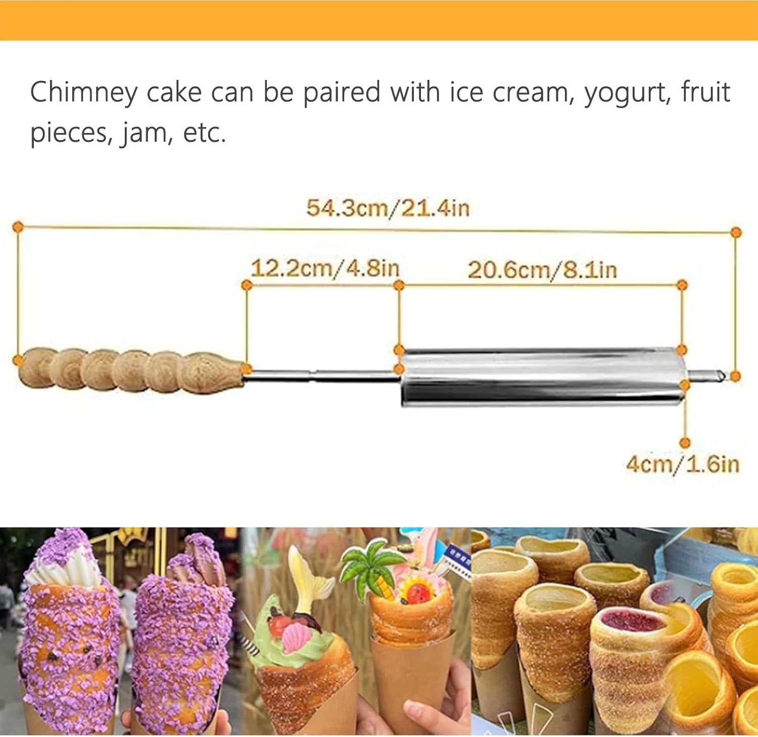 Commercial Electric Chimney Cake Maker | Cone Roll Oven Grill Machine | Includes 2 Wooden Tools | Max Temperature 300℃ | Perfect for Delicious Desserts
