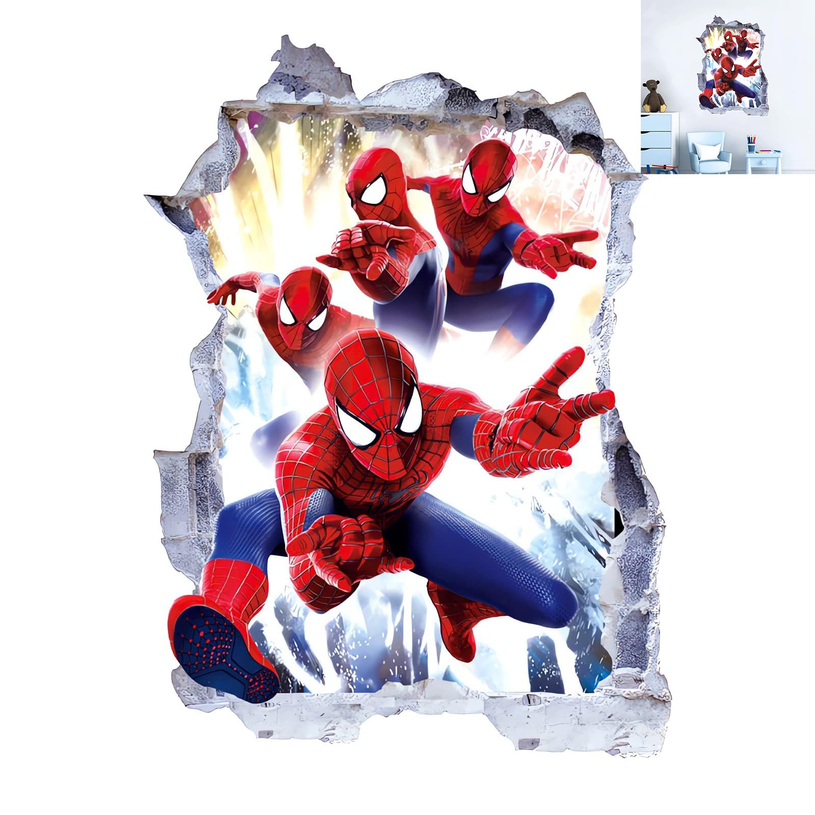 Calcomanías de Pared de Dibujos Animados 3D, Spider Efecto 3D Sticker, Spider Ultimate Wall Decal, Pegatinas Infantiles Pared, Decoracion Pared para Dormitorios Infantiles, Salones, 47 x 34 cm