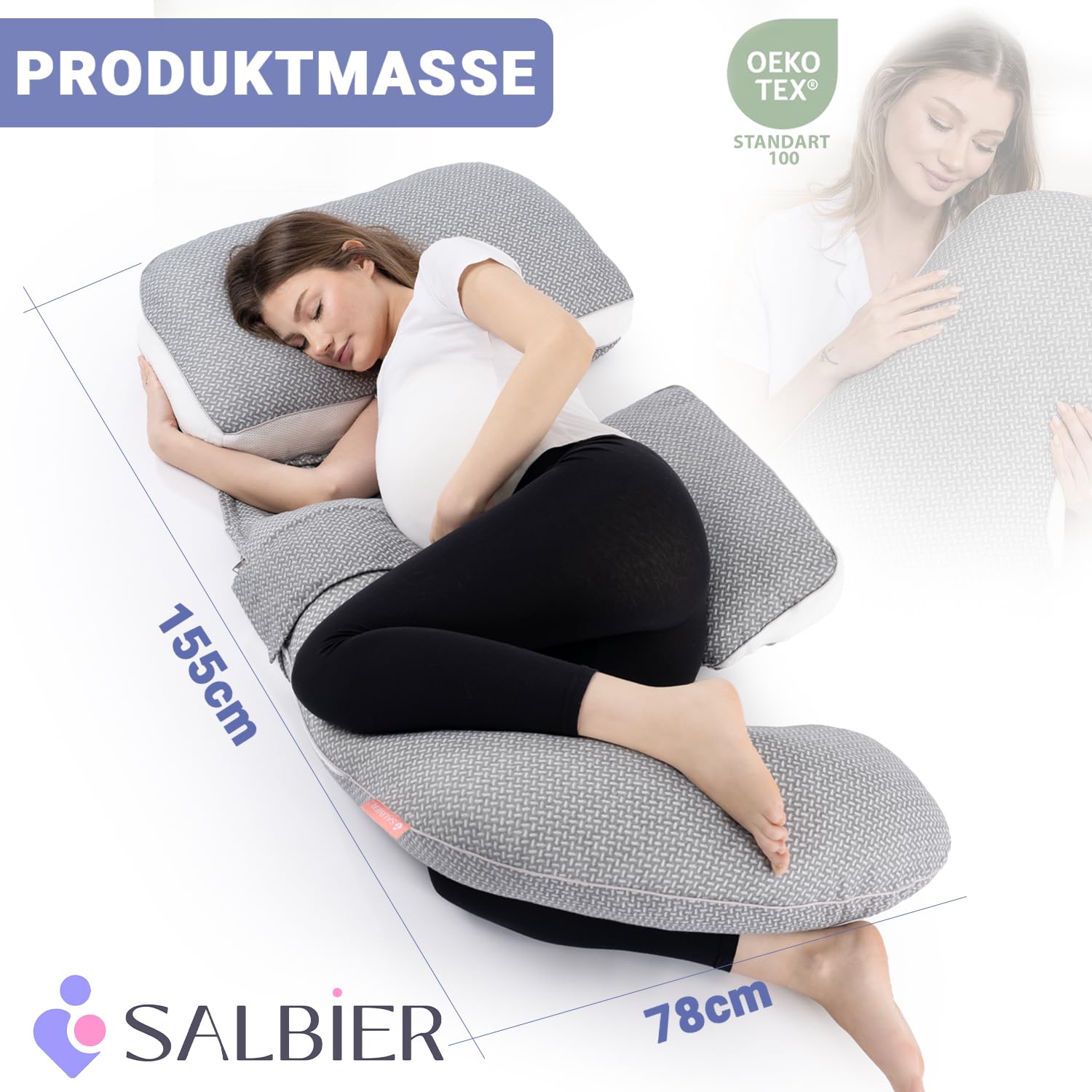 Schwangerschaftskissen 4-in-1 C/U/J/G Form Pregnancy Pillow – Seitenschläferkissen & Stillkissen | Ganzkörperkissen für Schwangere, Rücken, Bauch & Hüfte | Breathable Air-Layer, Abnehmbar & Waschbar