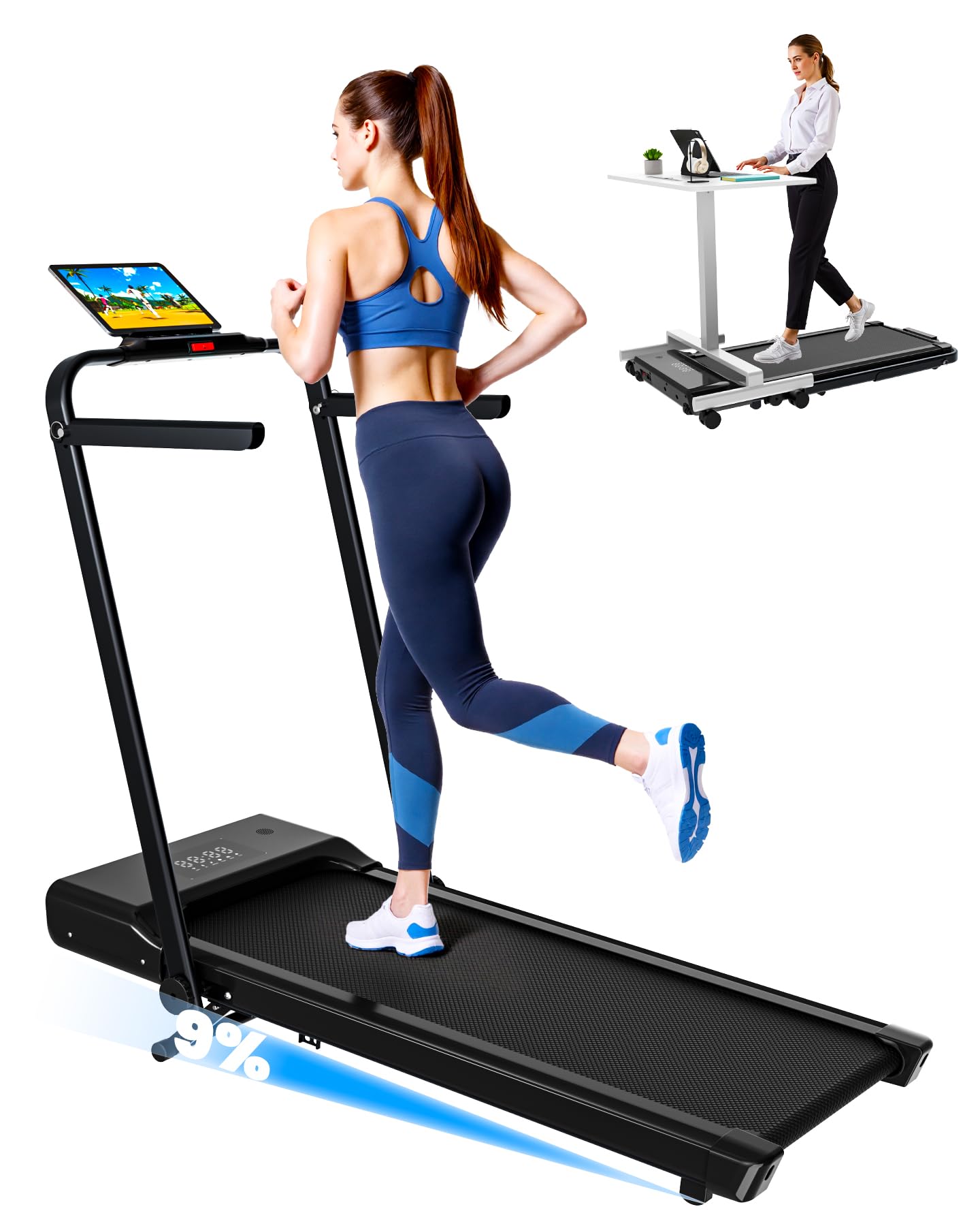 DeerRun Walking Pad Treadmill with Incline and Handle Bar