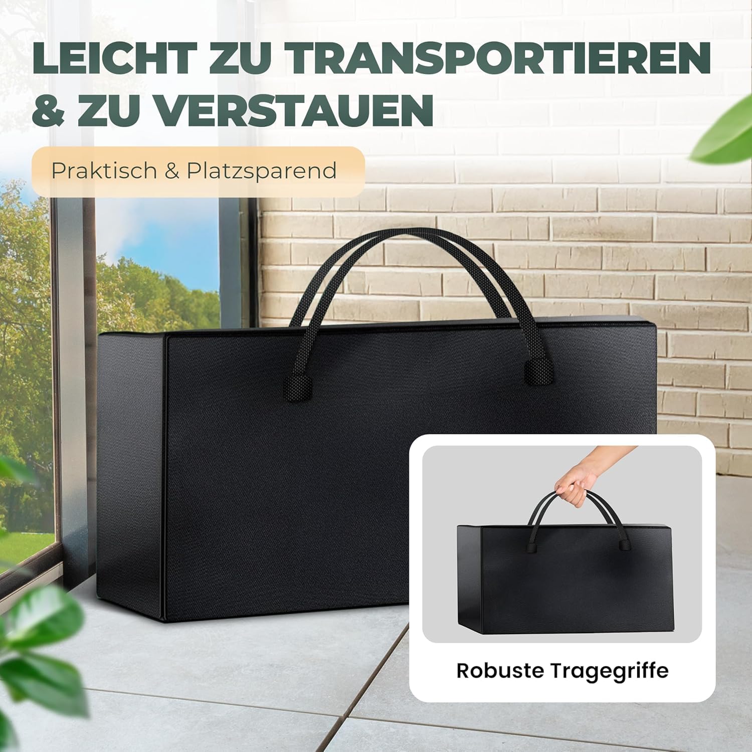 Palettenkissen Aufbewahrung 120 x 30 x 80 cm Aufbewahrungstasche XXL Oxford Polyester 600D Schwarz Wasserabweisend - Gartenpolster Tasche Groß Europaletten Schutzhülle