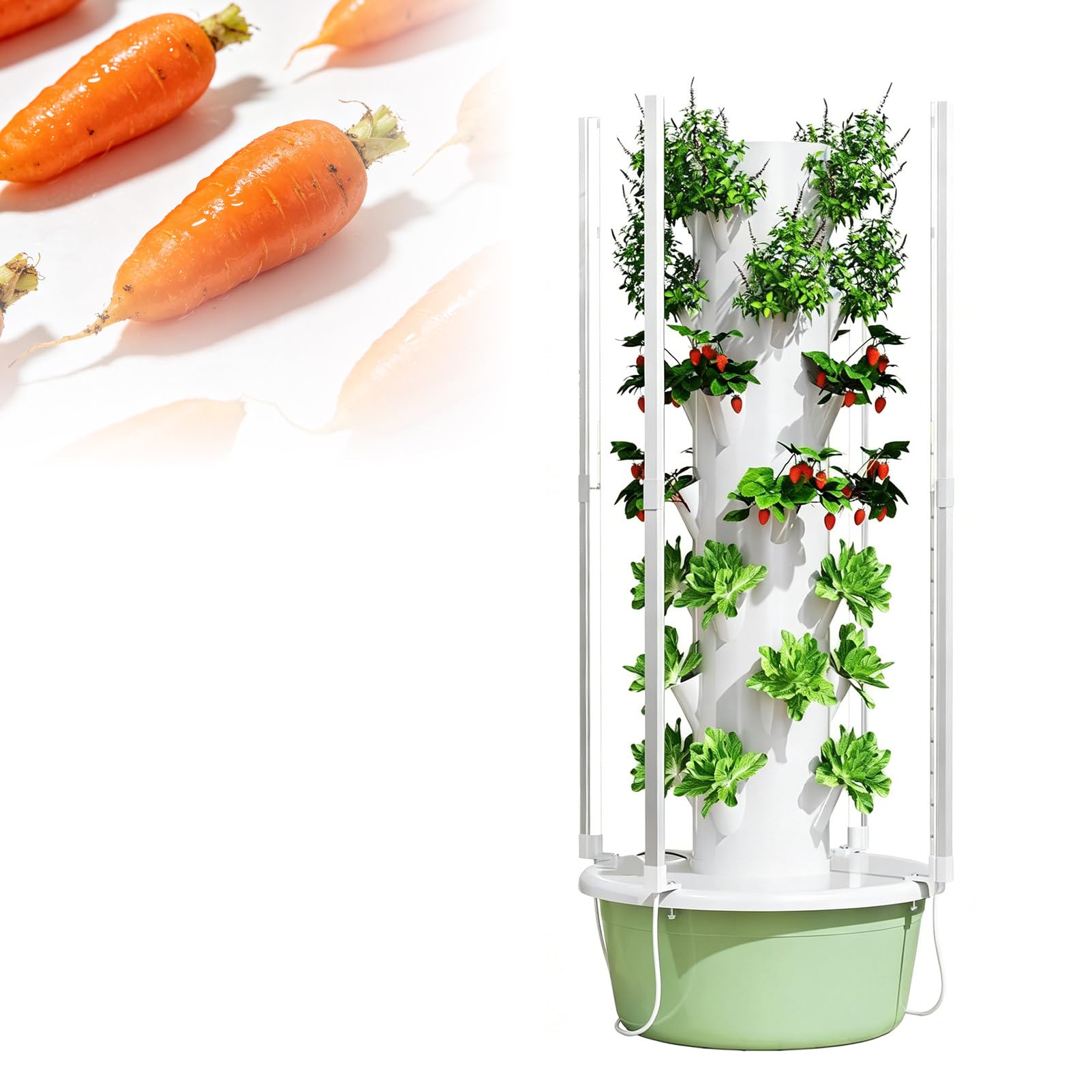 Kit Completo de Cultivo hidropónico: Torre Vertical con Luces LED, Bomba de autorriego y Temporizador, fácil Montaje para Cultivo de Hierbas, lechugas y Fresas en Interiores. 7layers