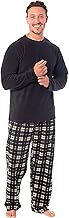 MICHAEL PAUL Mens Soft & Cosy Fleece Pyjamas | Warm PJ Set Nightwear Sleepwear Loungewear Modern Set with Check Bottoms | Soft Twosie Pyjama Set for Men Gifts for Him
