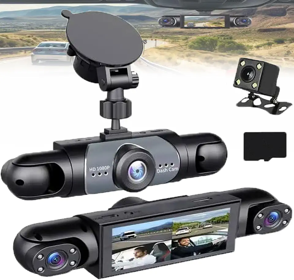 Saker Full View Car Dashcam System, 360° 4 Channel Dash Cam with Front Rear Left Right Cameras, 4K Inside Front Rear Camera, 64GB SD Card, Night Vision, G-Sensor, Loop Recording for Car (1PC)