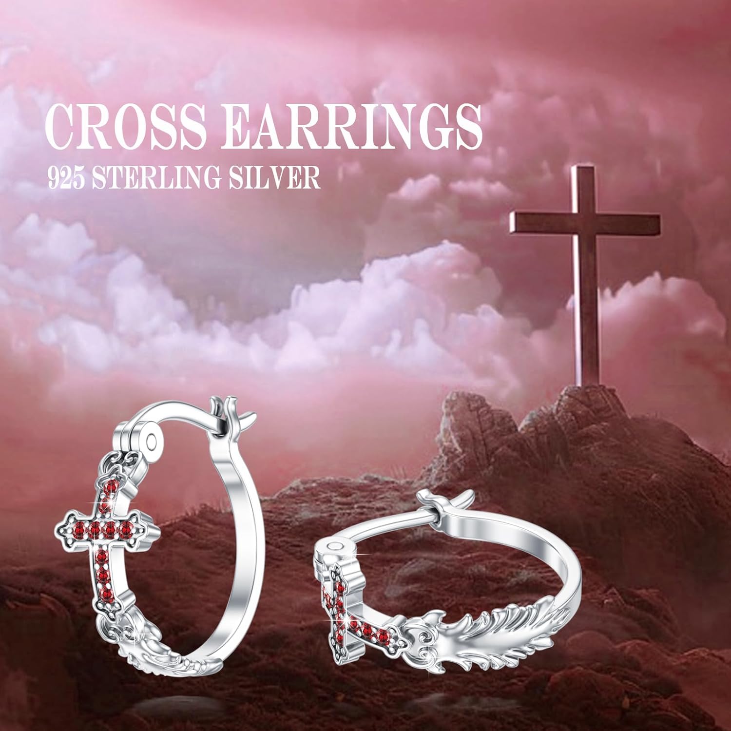 Hoop Cross Earrings for Women 925 Sterling Silver Cross Cubic Zirconia Earrings Huggie Hoop Cross Earrings for Men