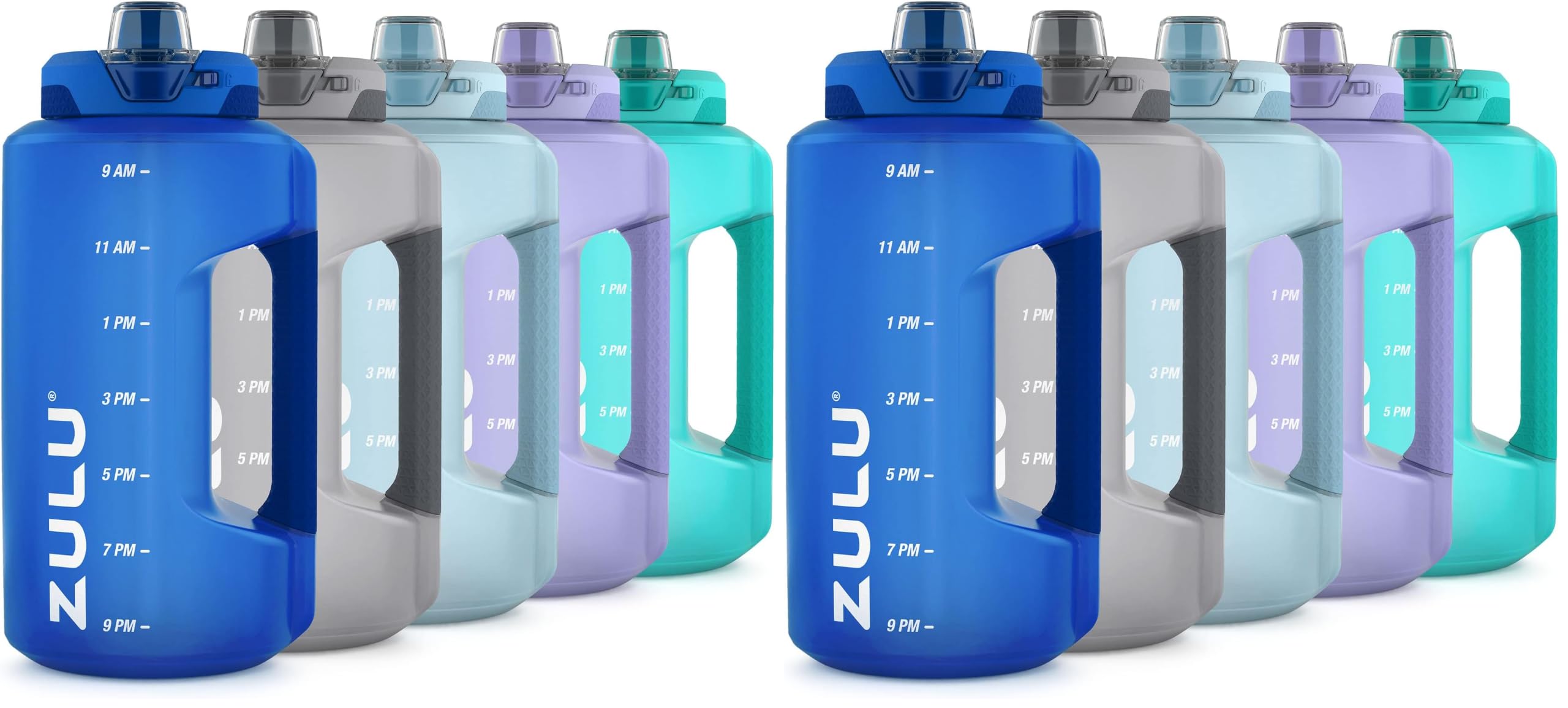 ZULU Goals BPA-Free Plastic Water Bottle with Time Markers, Royal Blue, 64 Ounces (Pack of 2)