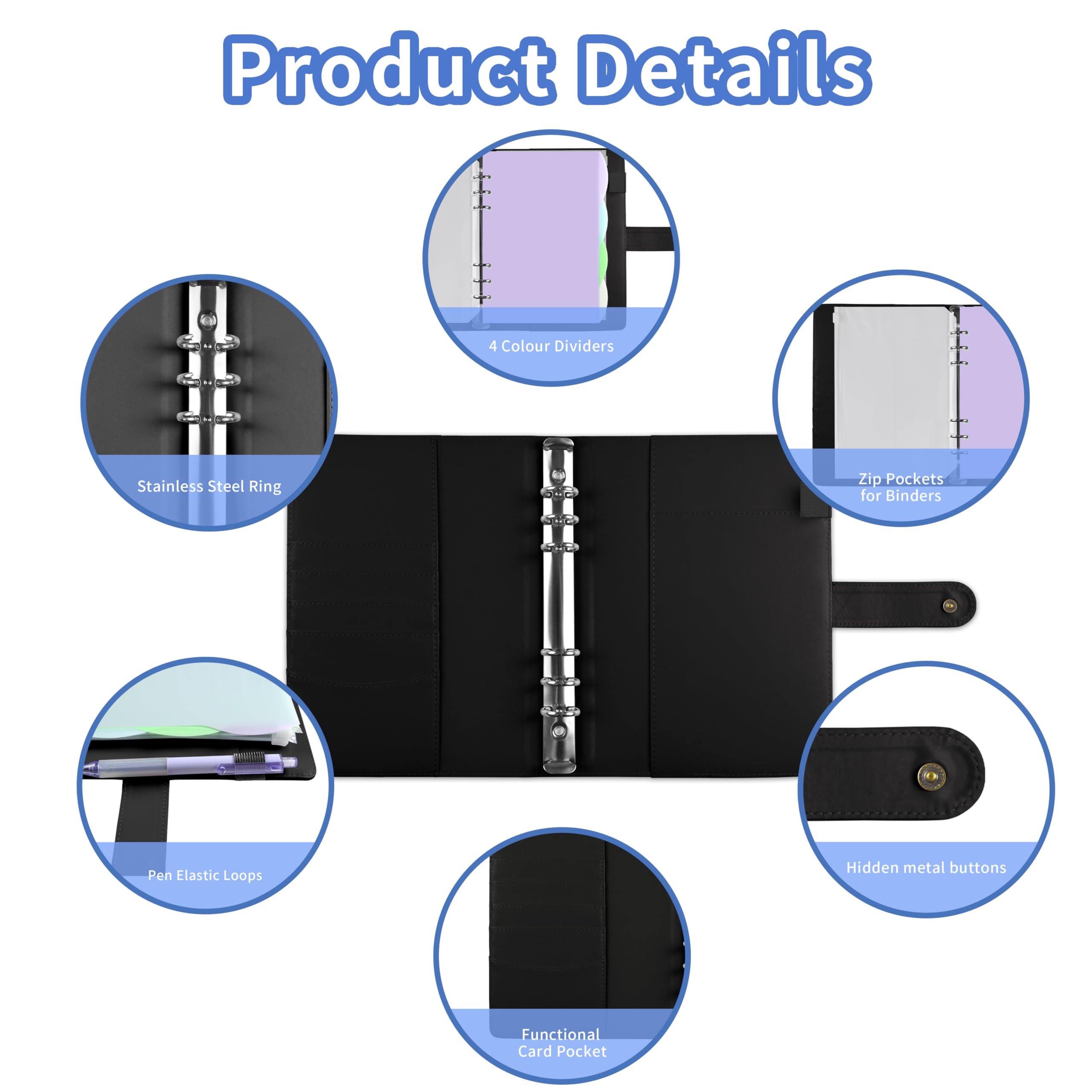 Mlife A5 Refillable Ring Binder, with 180 Sheets Refill Paper,A5 Notebook with Binder Pockets and Dividers,for Men and Women-Black - Image 4