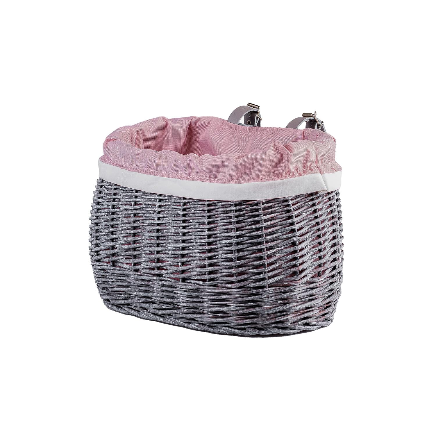 Cestino per la spesa anteriore, grande, intrecciato, stile retrò, in vimini, vintage, cestino per la spesa (grigio_rosa)