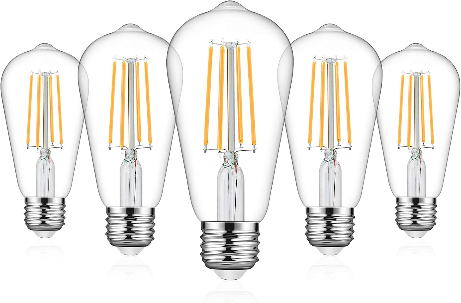 Defurhome LED Edison Bulbs, 60W Equivalent, 700Lumens, Warm White 2700K, 6W ST58 LED Filament Light Bulbs with 80+CRI, Antique Style Lighting, E26 Medium Base, Non Dimmable - Pack of 5