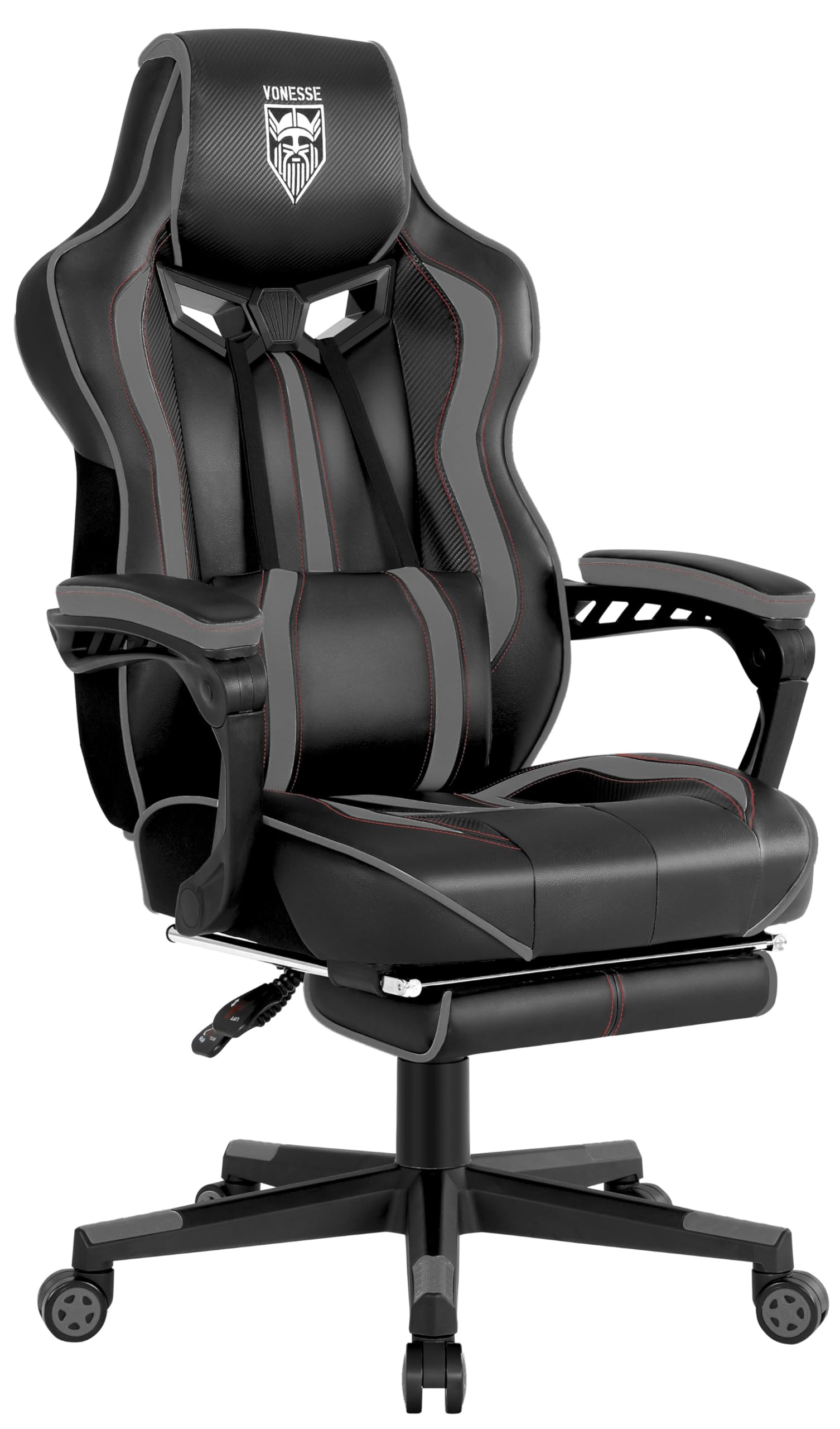 Vonesse Gaming Chair for Adults, Reclining Gaming Chairs with Footrest and Massage, Computer Gaming Chair for Heavy People,Ergonomic Gamer Chair Big and Tall (Black/Gray)