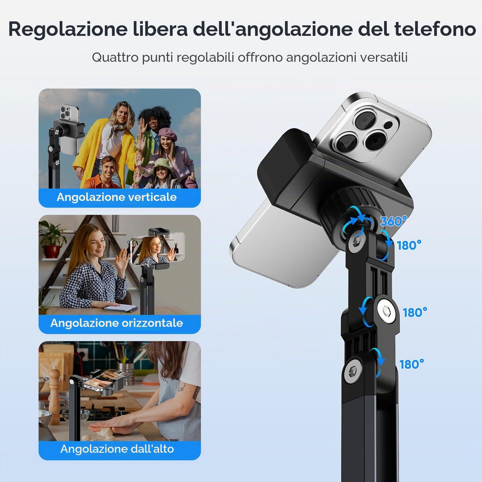 Supporto Telefono Scrivania con Base Robusta, Porta Cellulare da Tavolo Multiuso, 360° Supporto Cellulare da Tavolo, Porta Cellulare per Riprese Video, Live Streaming, Cucina e Pittura