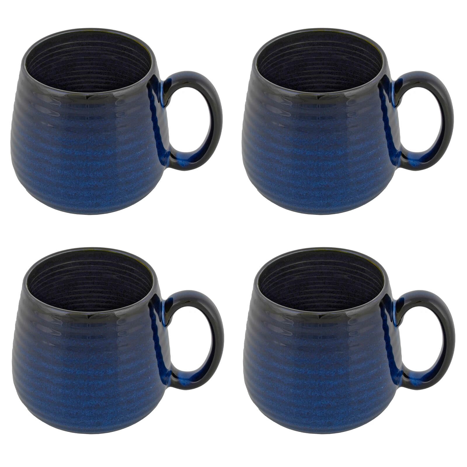 Set of 4 Large Blue Ombre Coffee Mugs – 500ml Barrel Shape – Black Interior – New Bone China – Microwave & Dishwasher Safe – Hodge & Hodge Modern Kitchen Mug Set
