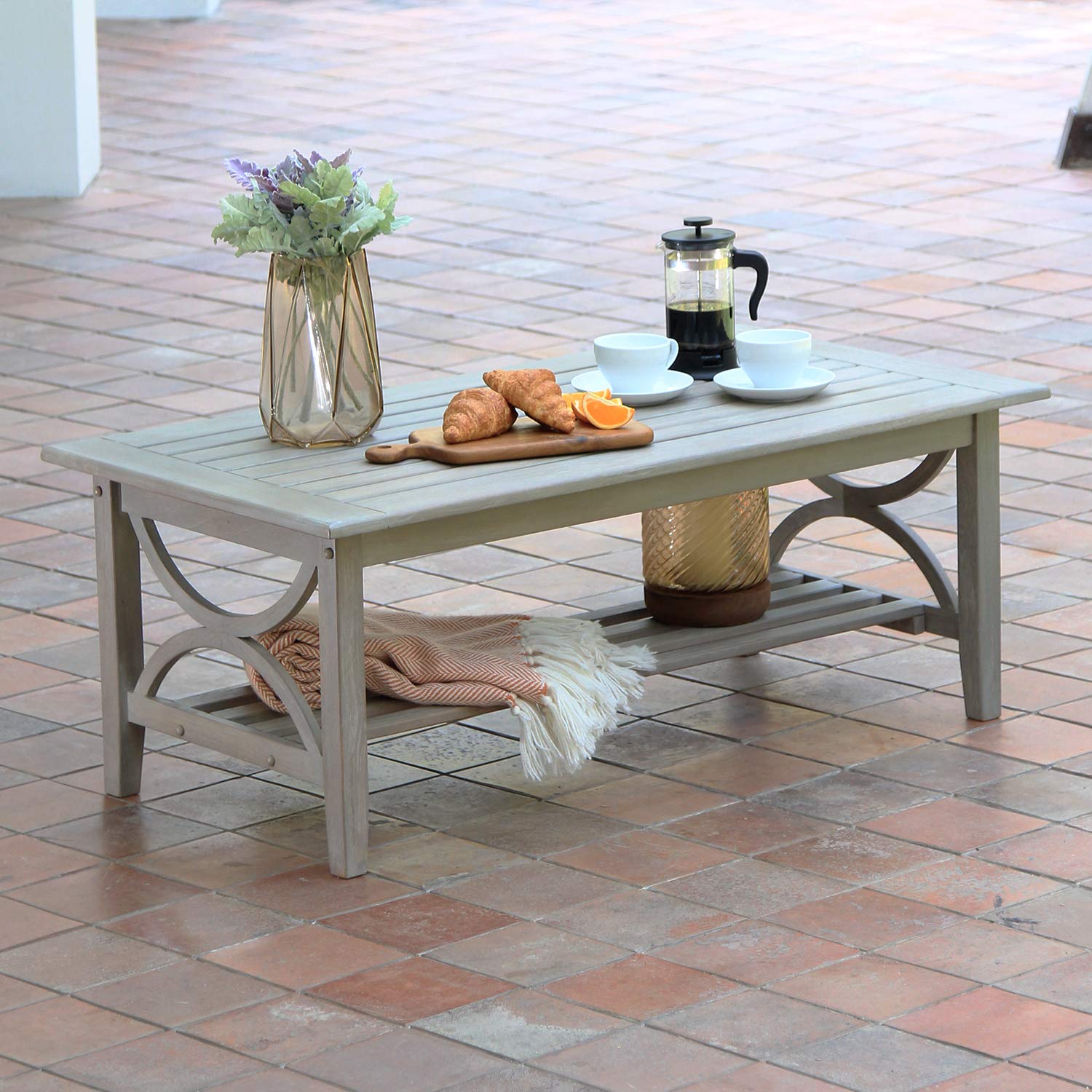 Cambridge Casual Superior Indonesian Teak Abbington Patio Coffee Table, Weathered Brown