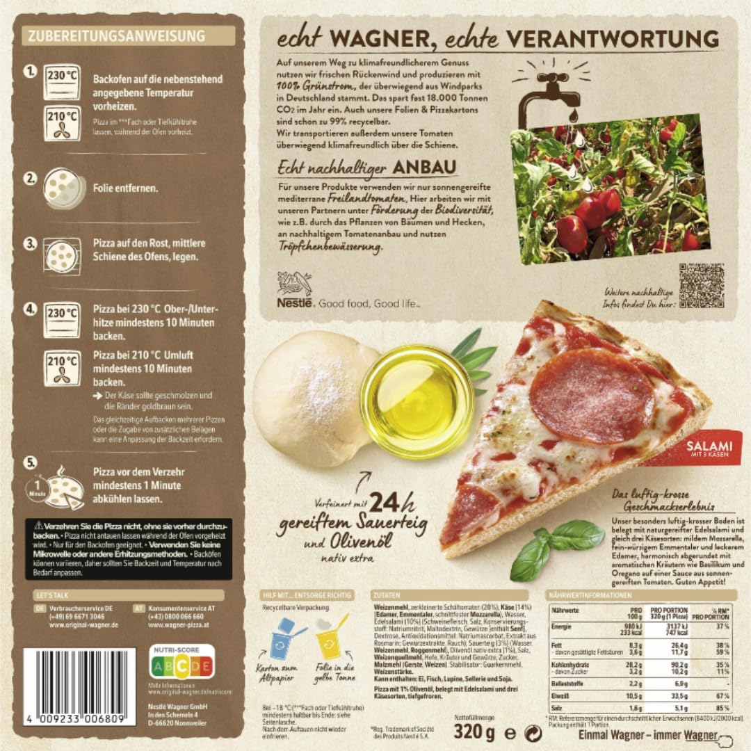 Wagner Die Backfrische Pizza Salami 320g x 4 Stück
