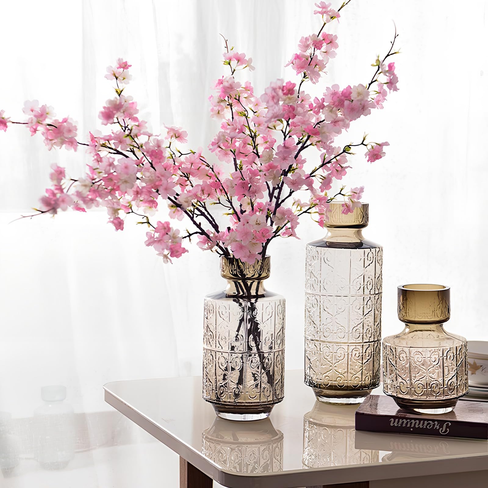 Giegxin 8 Rami Di Ciliegio Artificiali In Seta - Fiori Finti A Stelo Lungo Per Vasi Alti, Perfetti Per Decorazioni Casa, Matrimoni E Composizioni Floreali, 90 Cm (Bianco) - 2