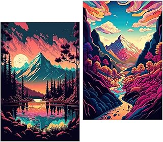 2 Pack Diamond Painting Kits, 5D Mountain Diamond Art Kits for Adults Full Drill Diamond Dots Kits Crafts for Adults Kids Beginners, DIY Diamond Painting Packs Gem Art Home Wall Decor 11.8x15.7inch