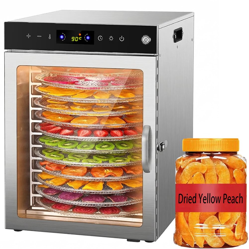 360°Drehfunktion Food dörrautomat (12 extragroße Tablett) 800W Doppellüfter,24 Hour Digital Timer Temperaturregelung 86℉-190℉Dörrautomat für Beef Jerky,Obst,Kräuter,Gemüse,Hundeleckerlis