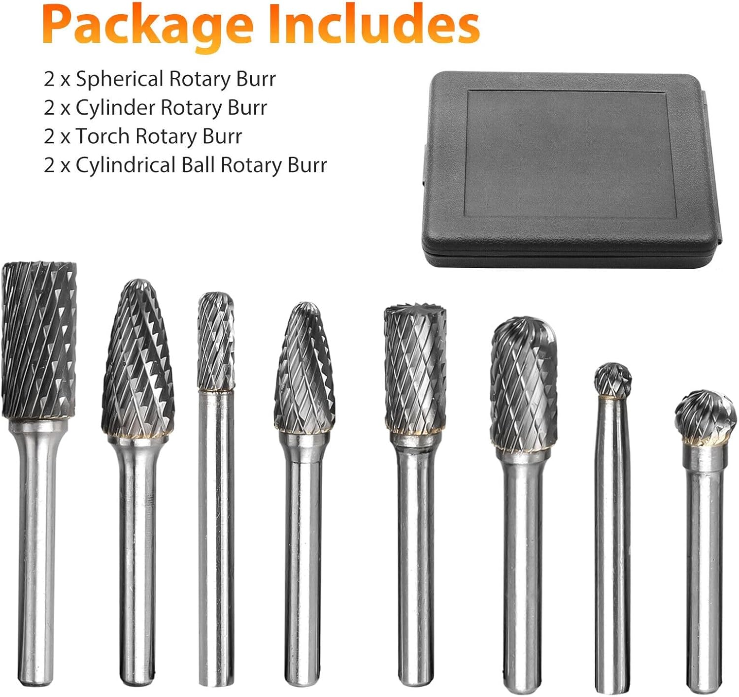 8個入り ダブルカット タングステン鋼 カーバイド ロータリーバー 1/4インチ シャンク ダイグラインダービット