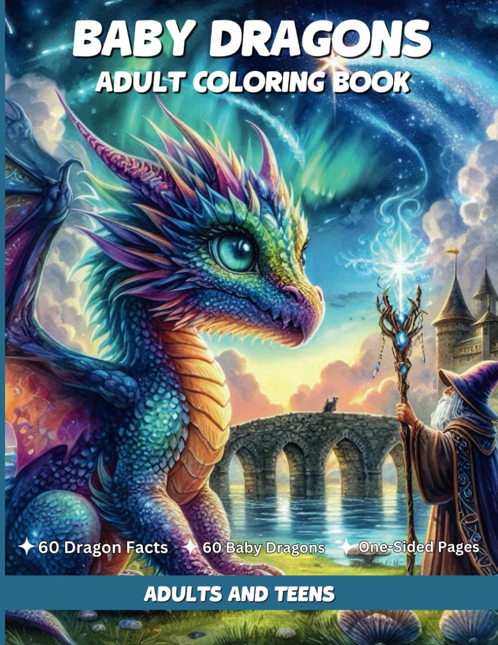 Baby Dragons: An Adult Coloring Book with 60 One-Sided Illustrations and Fascinating Dragon Facts for Adult and Teens